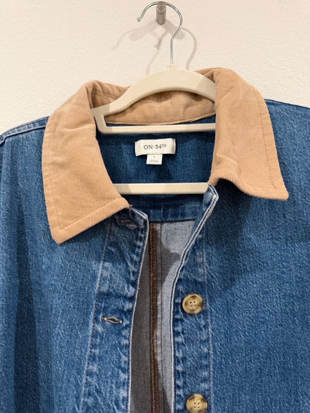 ON 34° Blue Denim Jacket with Tan Corduroy Collar - Picture 2 of 4